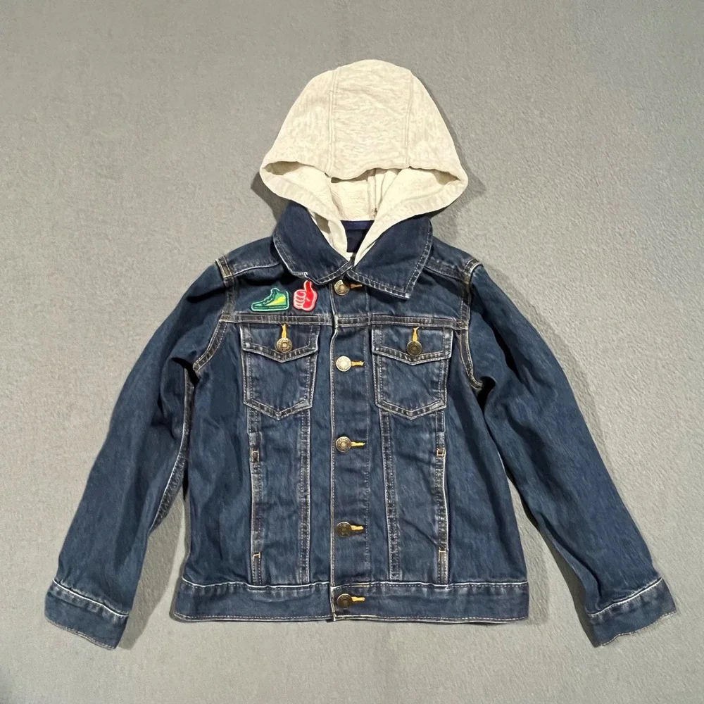 Carters Boys Denim Jean Jacket‎ with Hood Patches Trucker Style Size 7
